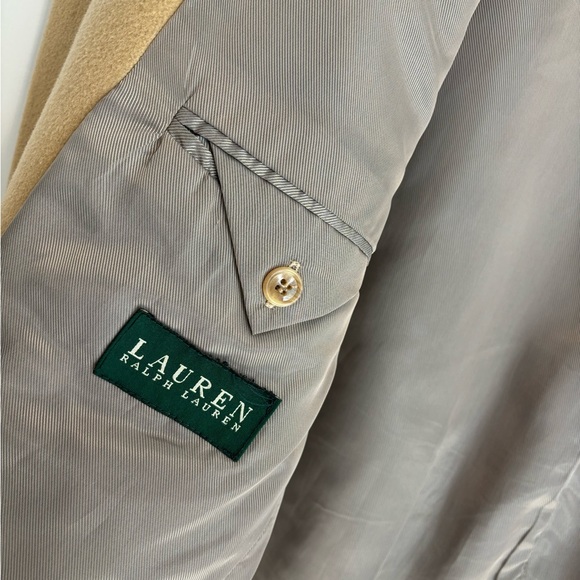 MENS LAUREN RALPH LAUREN CASHMERE & WOOL LONG BUTTON DOWN TRENCH COAT, TAN - Picture 11 of 15